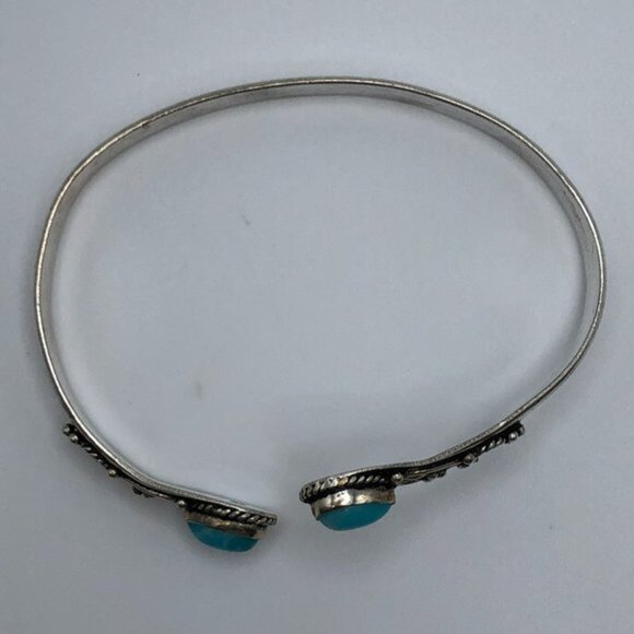 Western Style Silver and Imitation Turquoise Wrap Bangle Bracelet - Picture 3 of 6